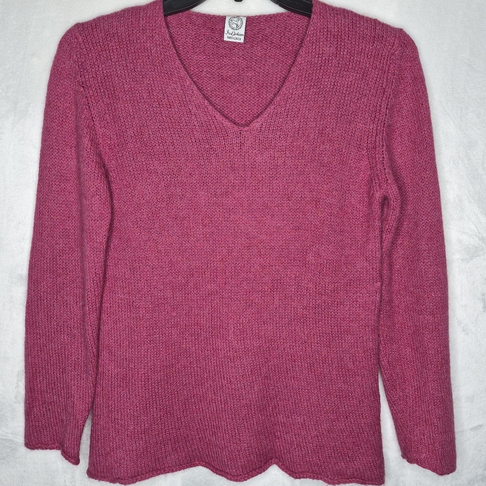 Inca Fashions Peruvian Baby Alpaca Women's Pink V-Neck Sweater Size Medium